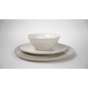 Beige Dinner Plate with Gold Circle and Rim