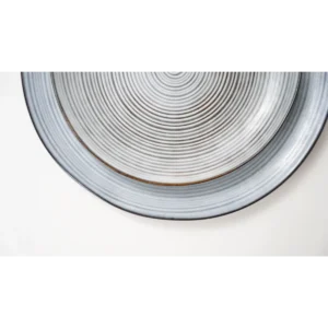 Blue Spiral Dinner Plates with Brown Rim
